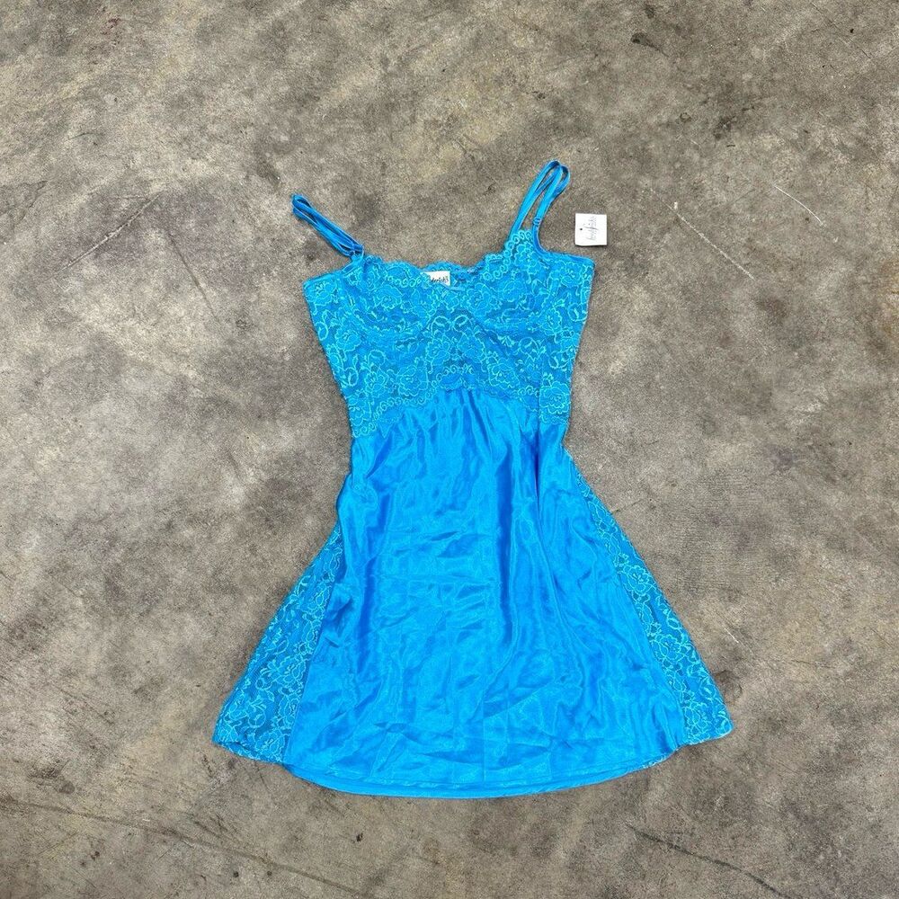 Vintage y2k Frederick’s of Hollywood clearly aqua lace slip dress